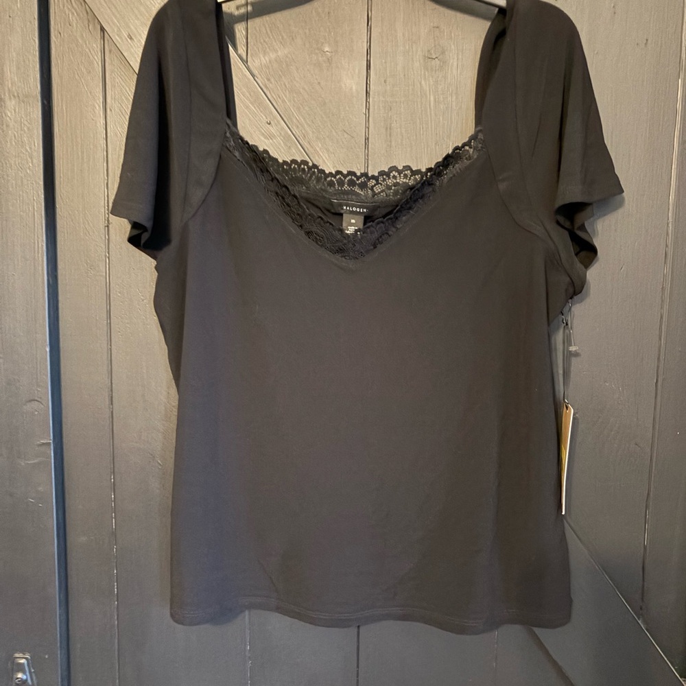 Halogen Black Lace Trim Blouse